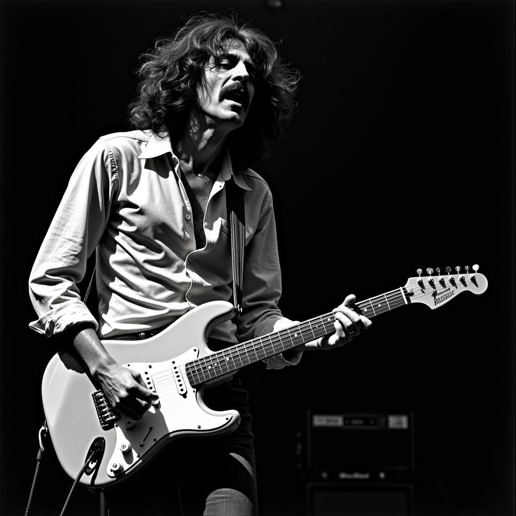 Frank Zappa playing his guitar on stage