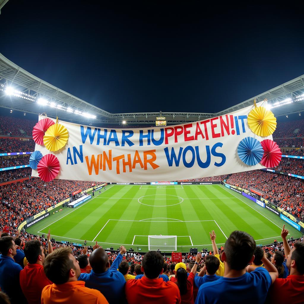 Frosted Fan Paper Banner in a Football Stadium