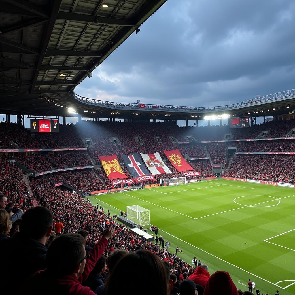 Game of Thrones fans cheering in a football stadium