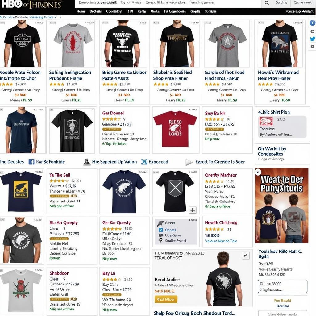 Examples of online retailers selling Game of Thrones merchandise.