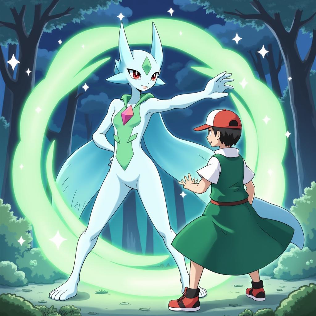 Gardevoir shielding its trainer from danger