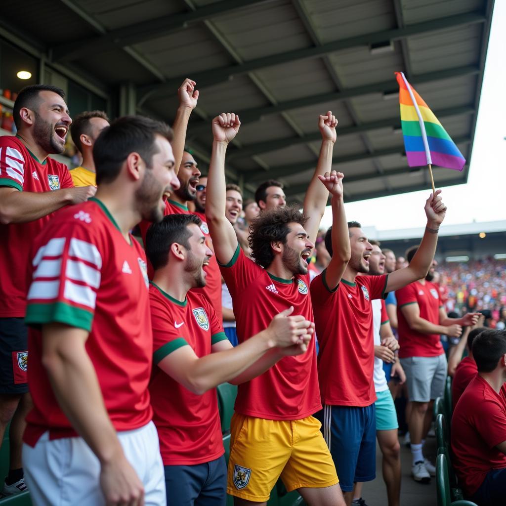 Gay Football Fans Cheering Enthusiastically in the Stands