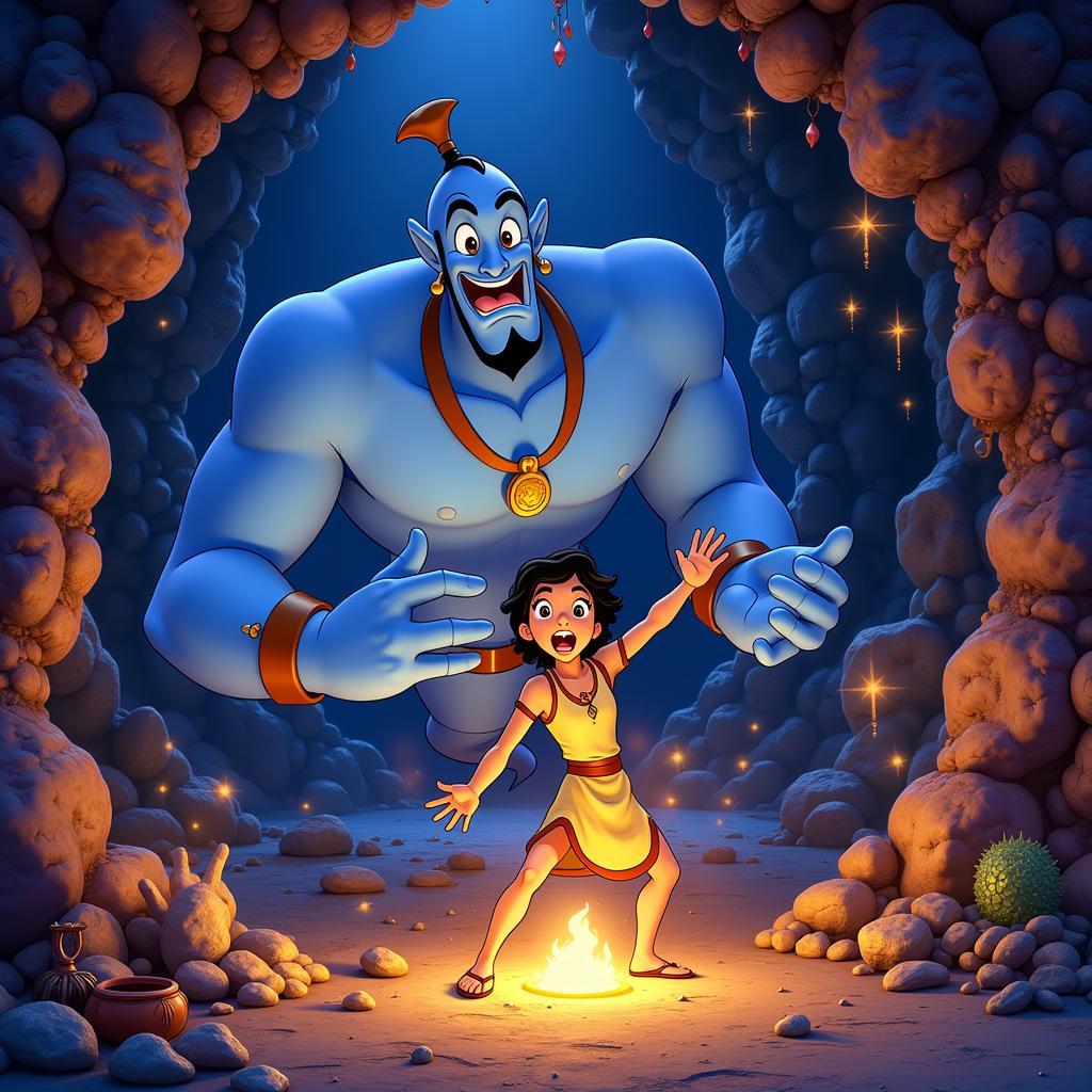 Genie and Aladdin in the Cave of Wonders Fan Art