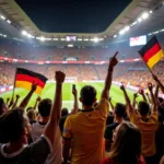 German football fans cheering at stadium