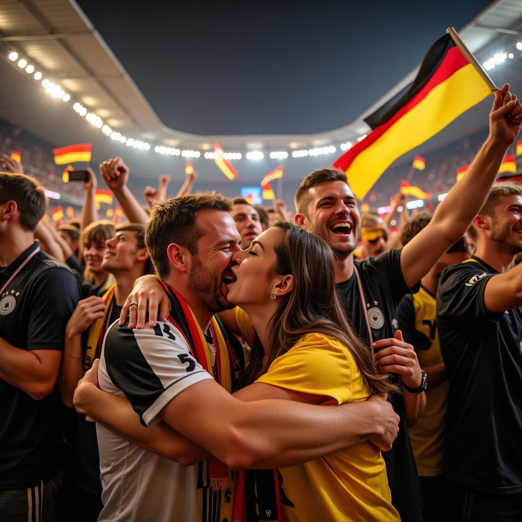 German fans celebrating Toni Kroos's late winner against Sweden