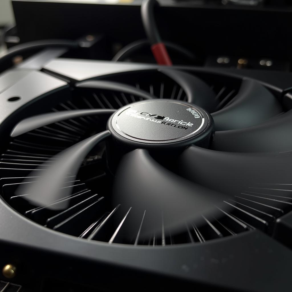 Close-up view of a GPU fan running at maximum speed