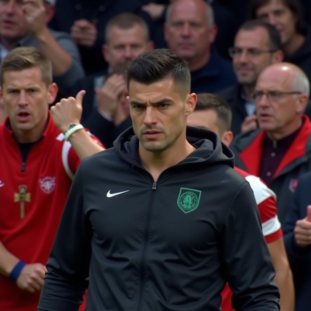 Granit Xhaka leaving the pitch after confrontation with fans