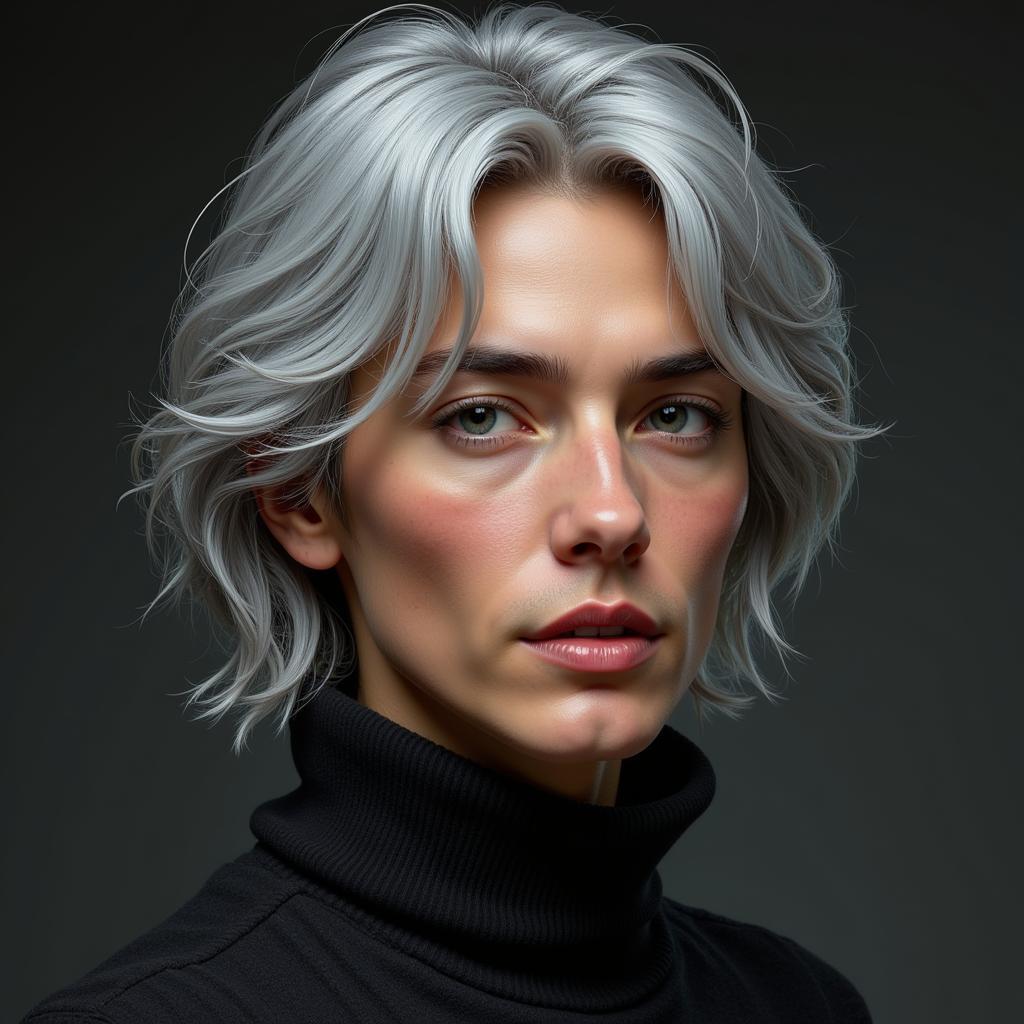 Realistic Portrait of a Character with Grey Hair