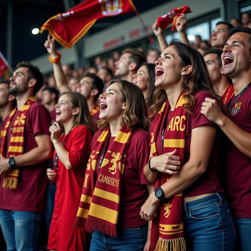 Group of Fans Singing a Football Chant