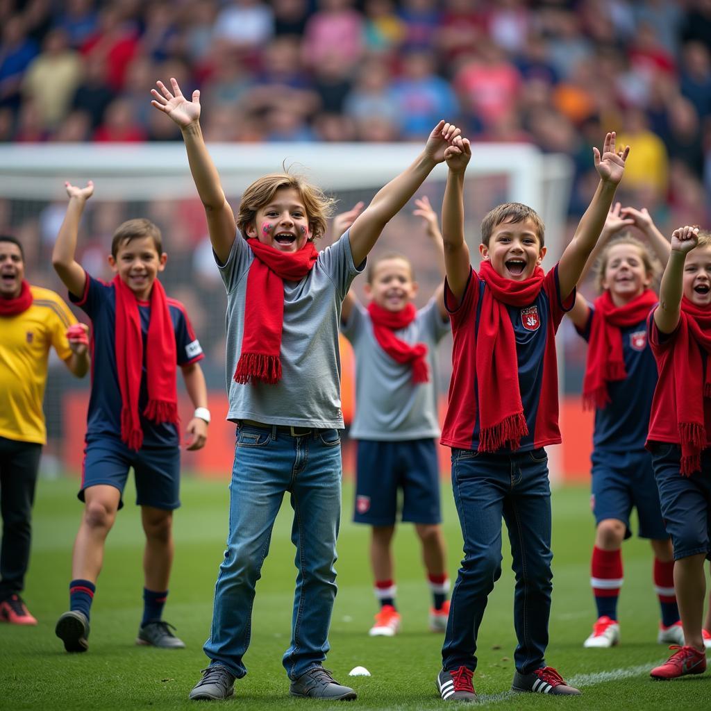 Group of Young Football Fans Celebrating a Goal