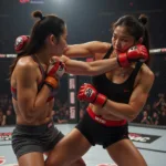 Ham Seo Hee demonstrates her aggressive fighting style in the ring.