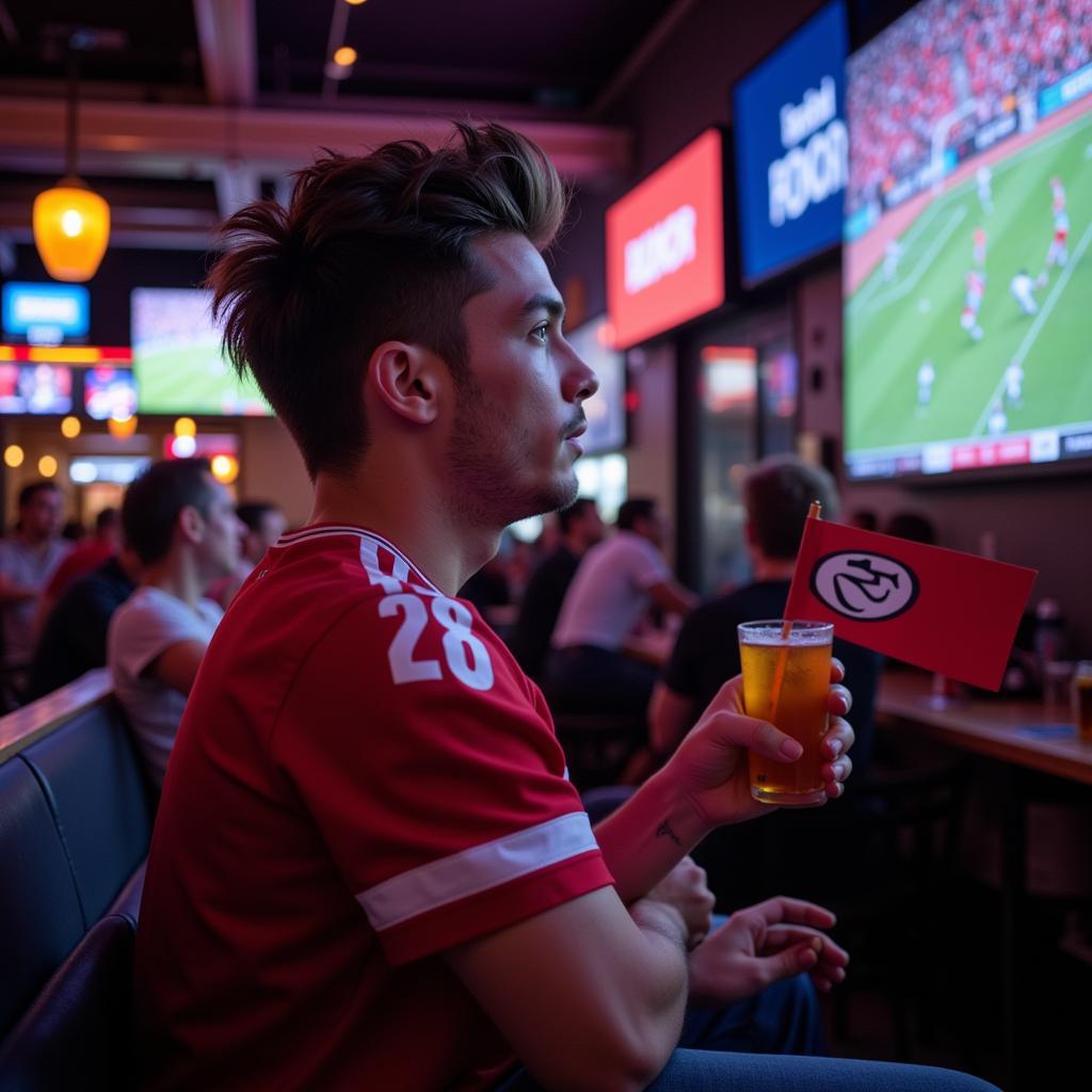 Handsome Le Van Luyen fan watching a football match intently.