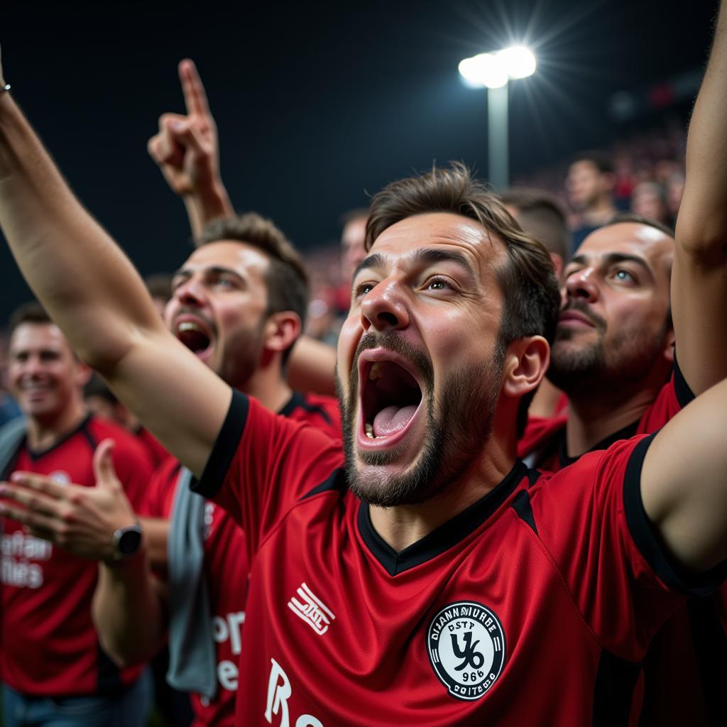 Hannover 96 and HSV fans celebrate a goal