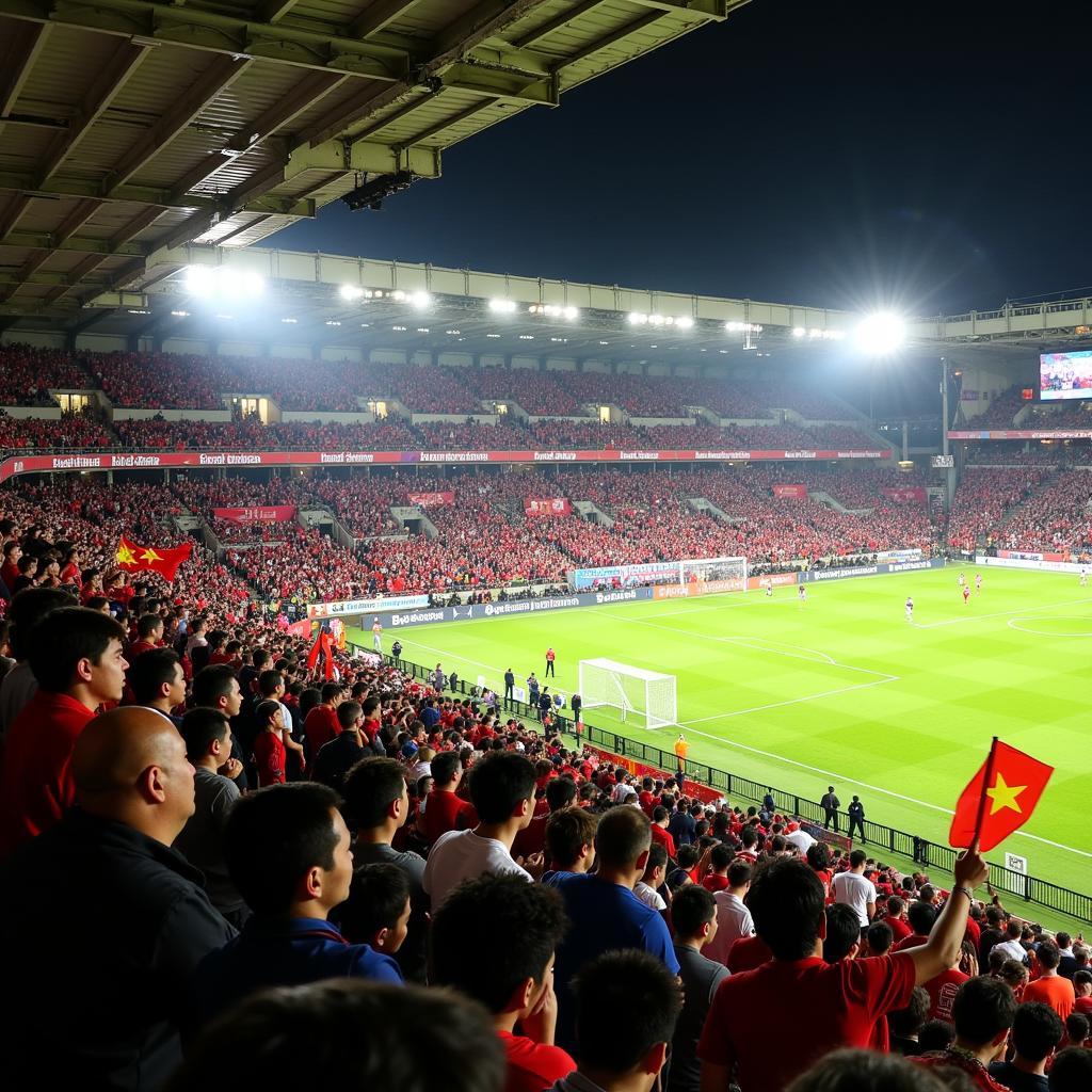 Intense rivalry during a Hanoi football derby match