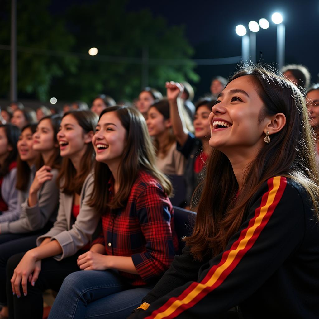 Hanoi's Hot Teen Football Fans Watching a Football Match