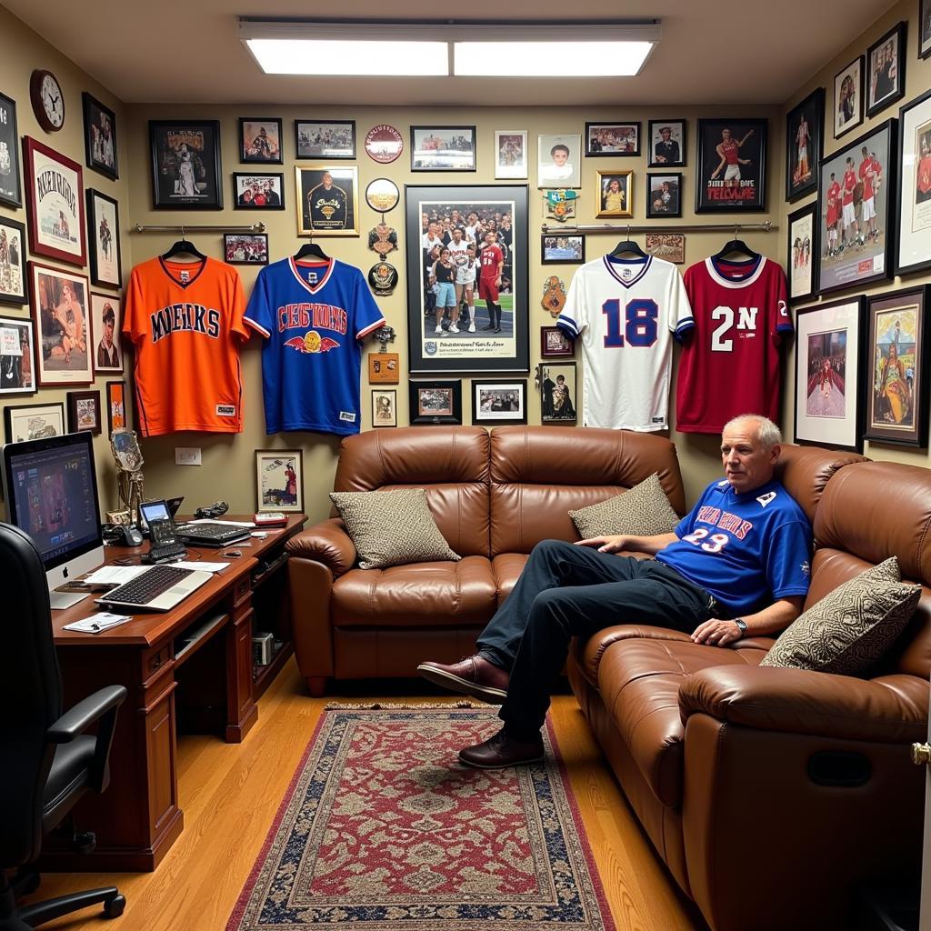 Hard fan displaying their extensive memorabilia collection