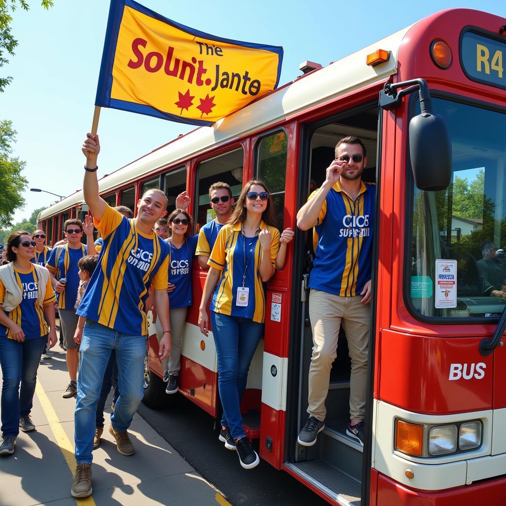 Hard fans traveling to an away game