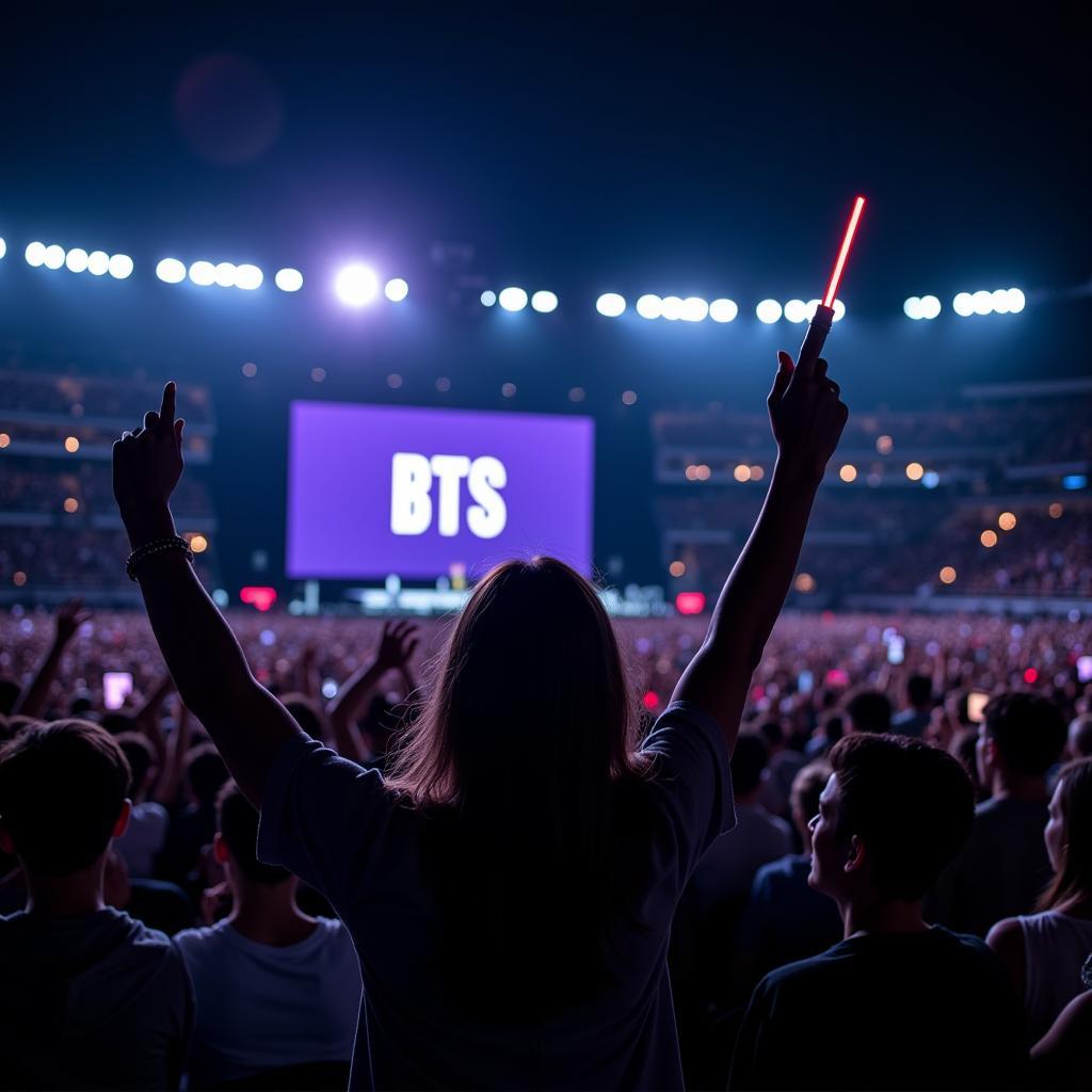 Hardcore BTS fan cheering at a concert