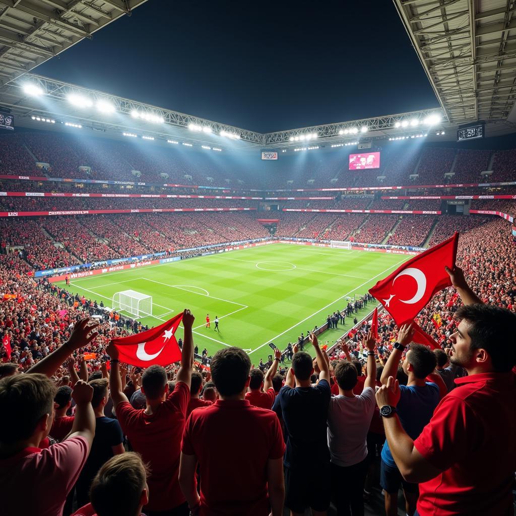 Hardcore Football Fans Cheering in the Stadium