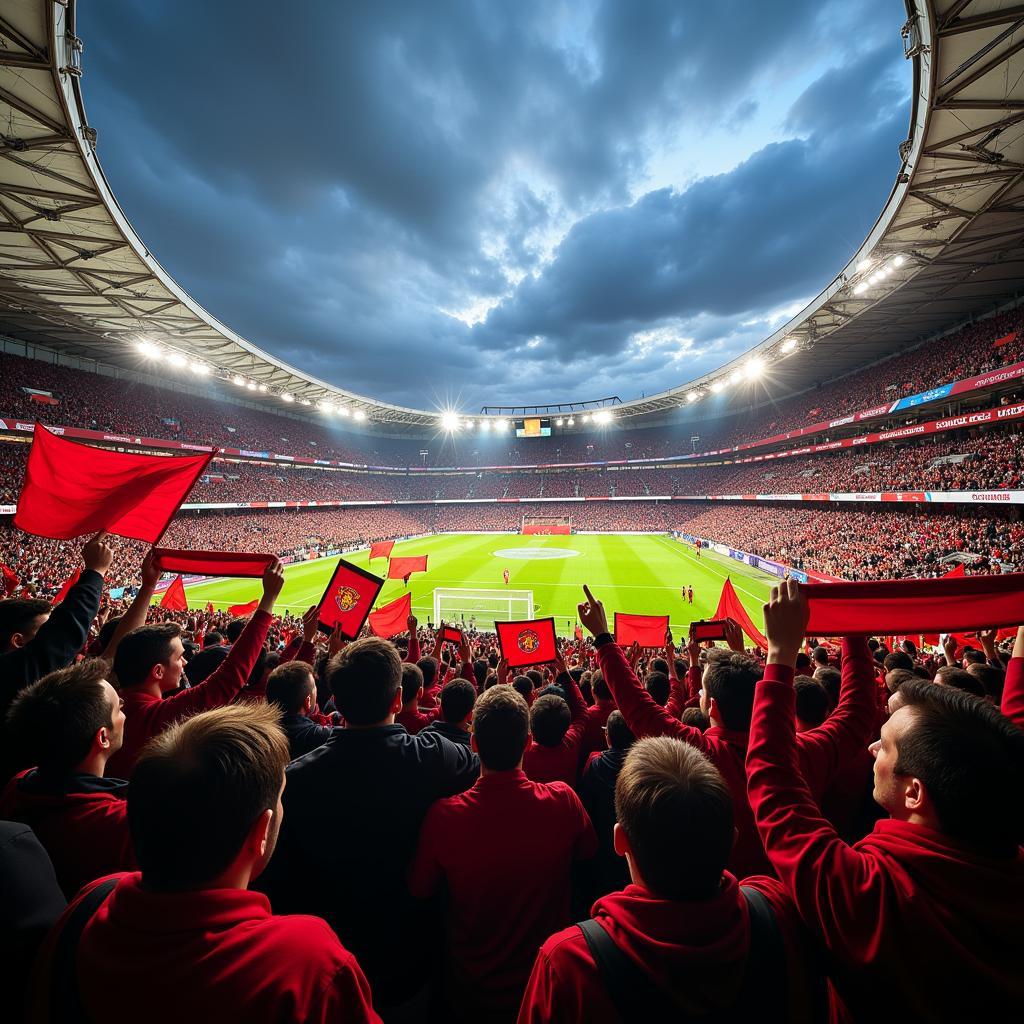 Hardcore Football Fans Cheering in the Stadium