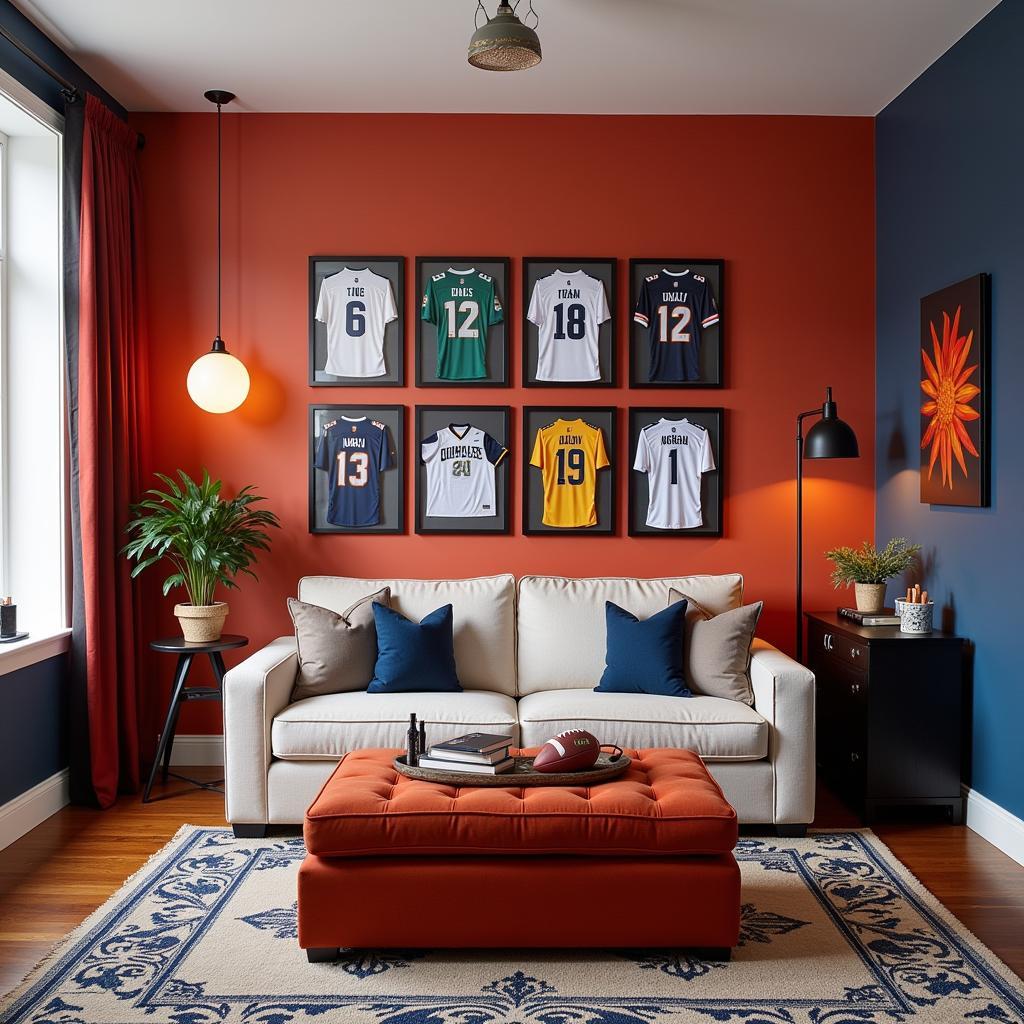 Harmony Fan Deck Used for an Accent Wall in a Football-Themed Room