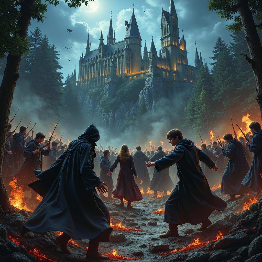 Harry Potter Fan Art Depicting a Scene from the Battle of Hogwarts