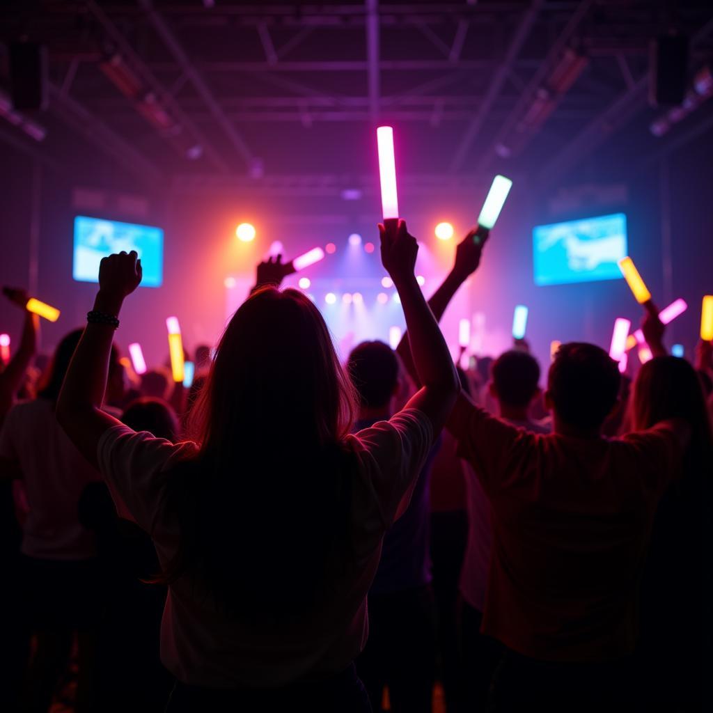 Fans showing support at a concert in a respectful way.