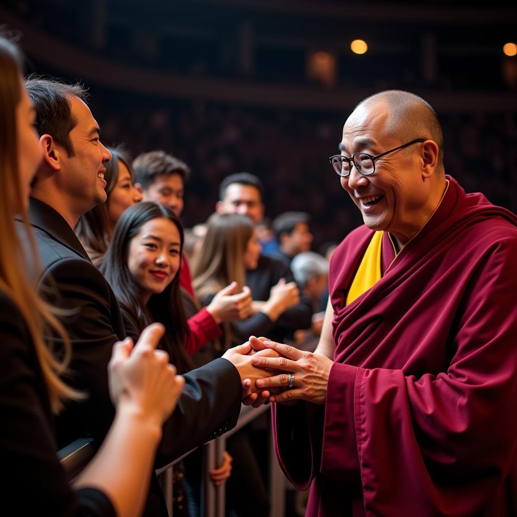 Hoai Lam interacting with fans during a concert