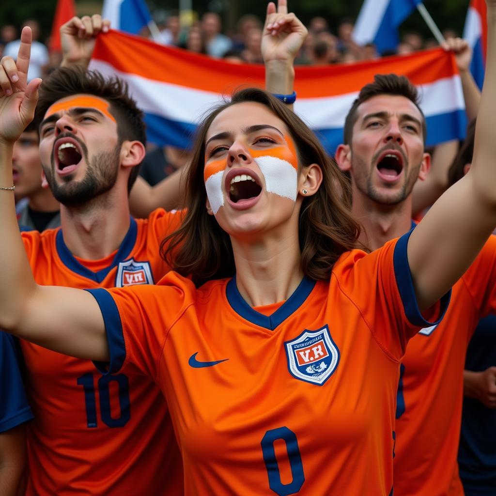 Holland fans singing and chanting in the stadium