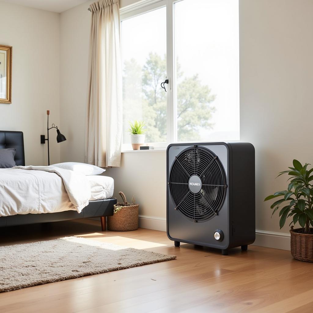 Holmes 20 Performance Box Fan in a Bedroom Setting