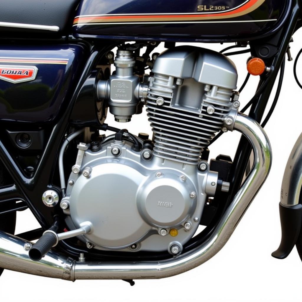 Close-up view of the Honda SL230s engine