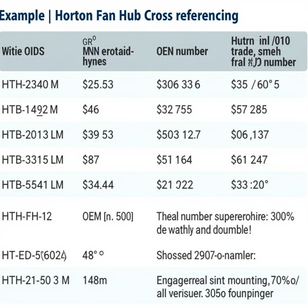 Horton Fan Hub Cross Reference Table Example