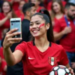 Peruvian female football fan actively engaging on social media platforms