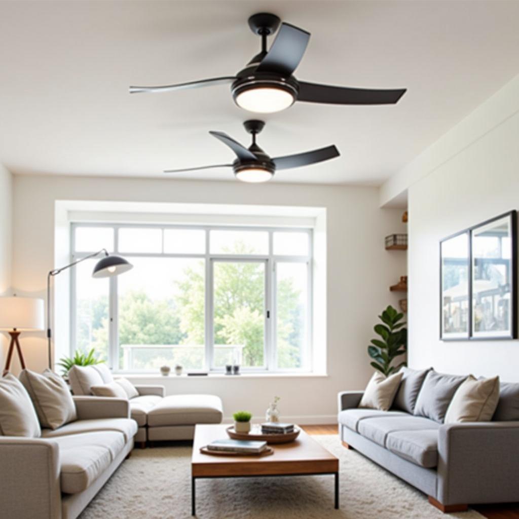 Modern Living Room with HPM Ceiling Sweep Fan