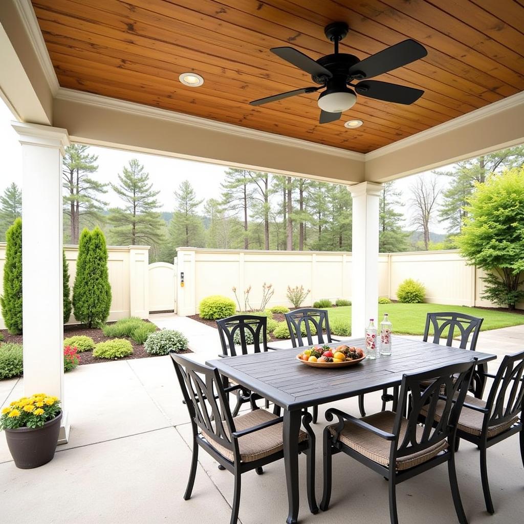 HPM Outdoor Ceiling Sweep Fan on a Patio