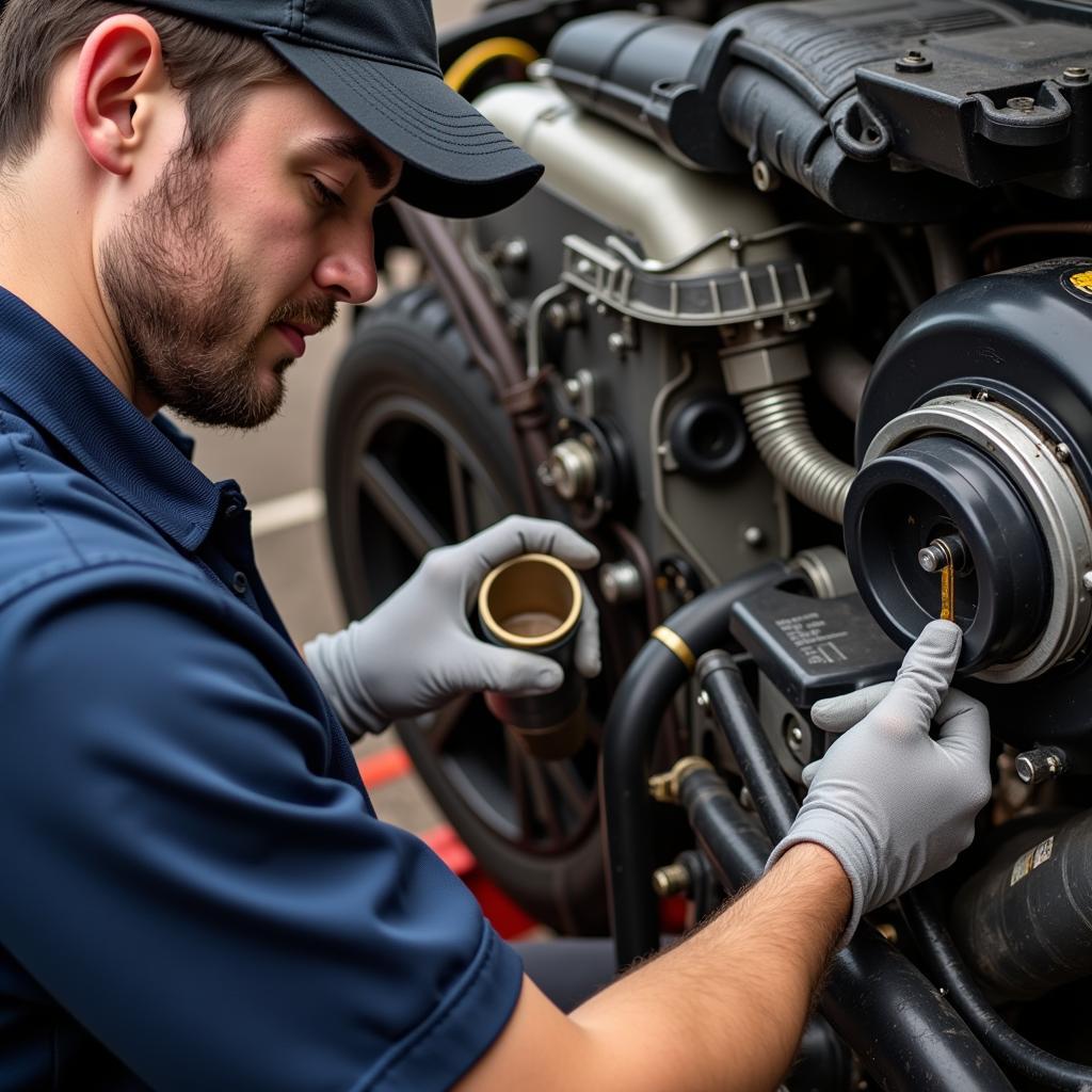 Technician performing maintenance on a Hydraulic Clutch Fan