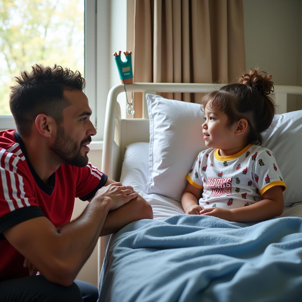 Idol visiting a sick child in the hospital