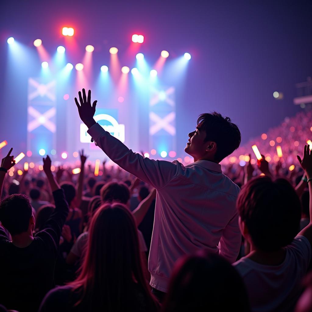 Idol waving to fans at a concert