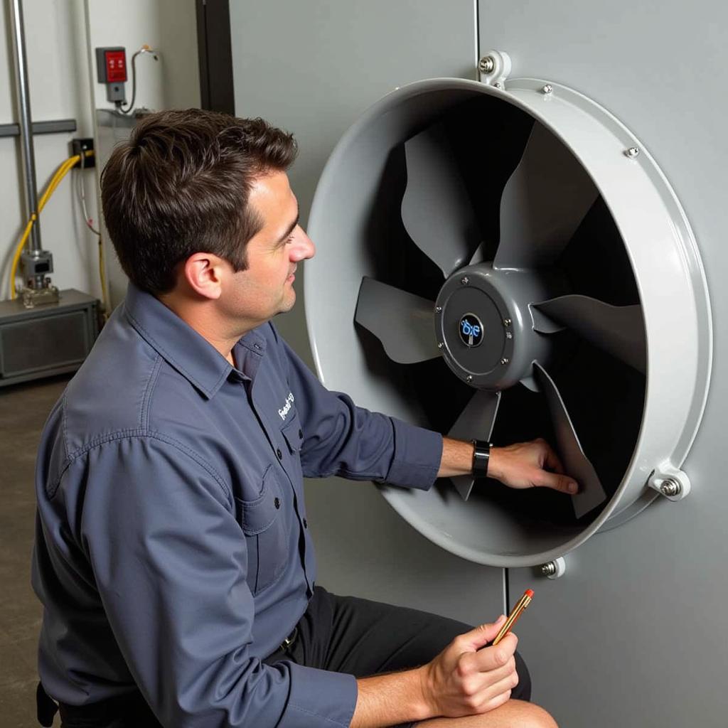 Maintenance Technician Inspecting an Induced Draft Fan