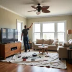 Installing a Leaf Ceiling Fan in a Living Room