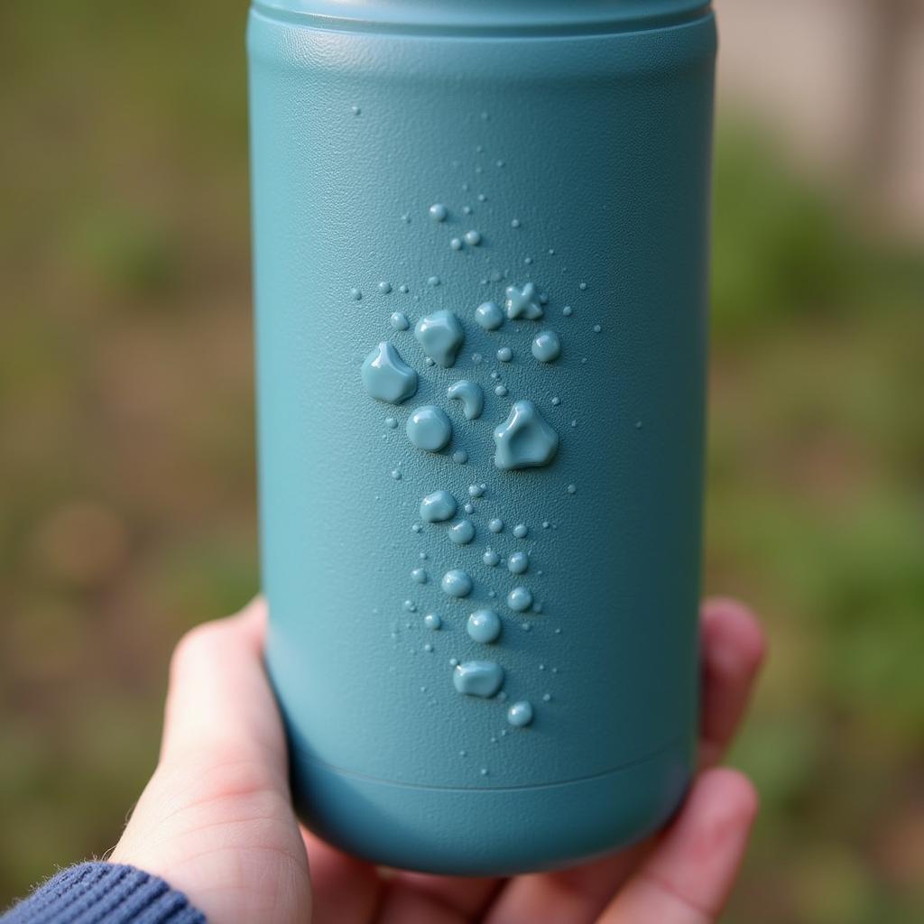 Insulated Fan Jane Water Bottle keeping a drink cold with condensation on the outside