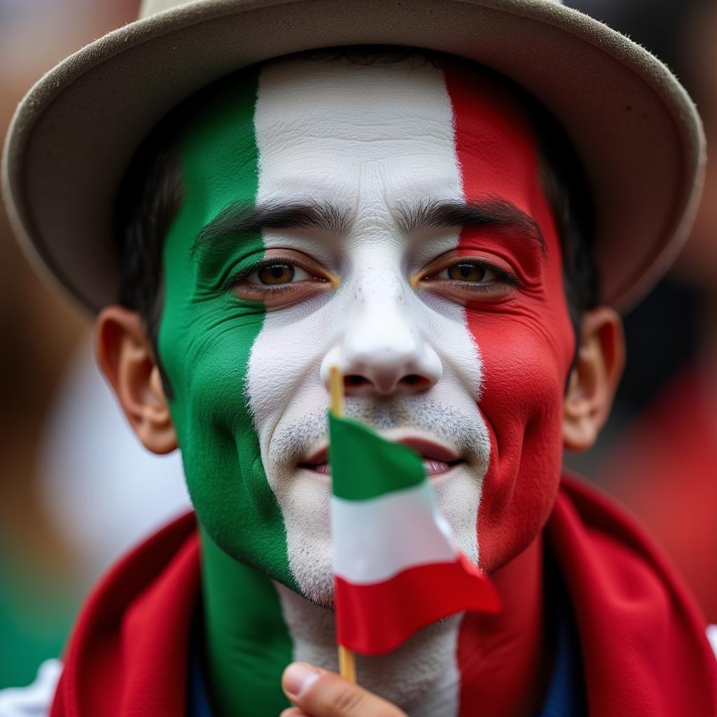 Italian fan with face paint and flag