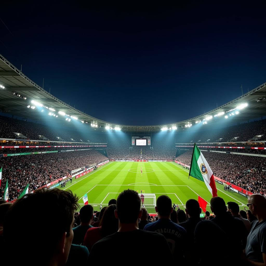 Italian flags in a stadium at night