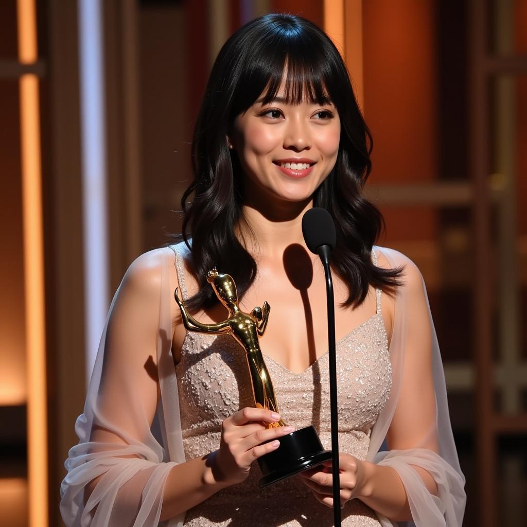 IU receiving an award on stage