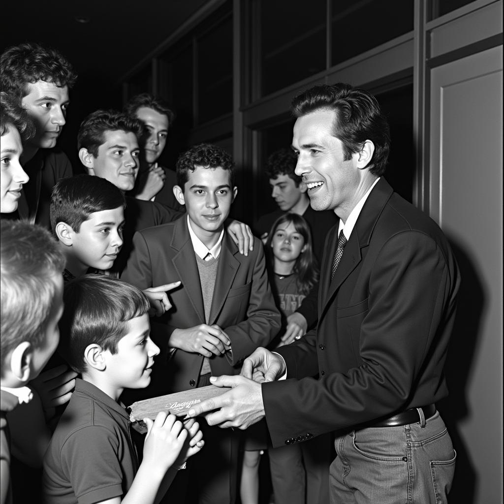 Jacques Martin signing autographs for young fans