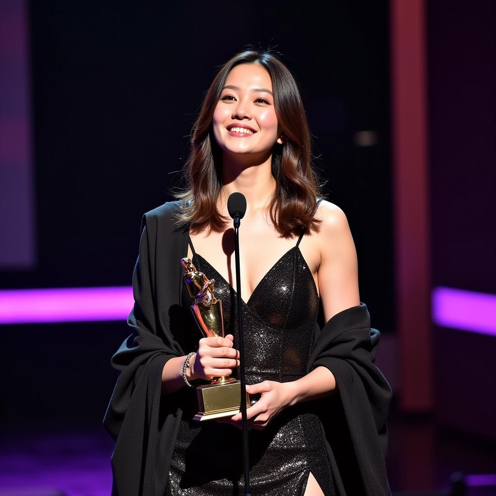 Jeon Son Mi receiving an award