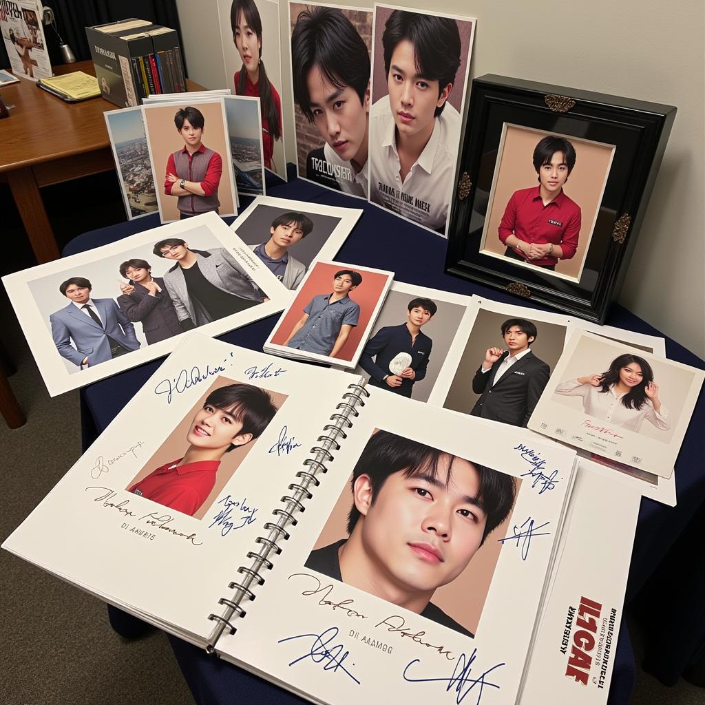 Fans displaying memorabilia from a Ji Chang Wook fan meeting