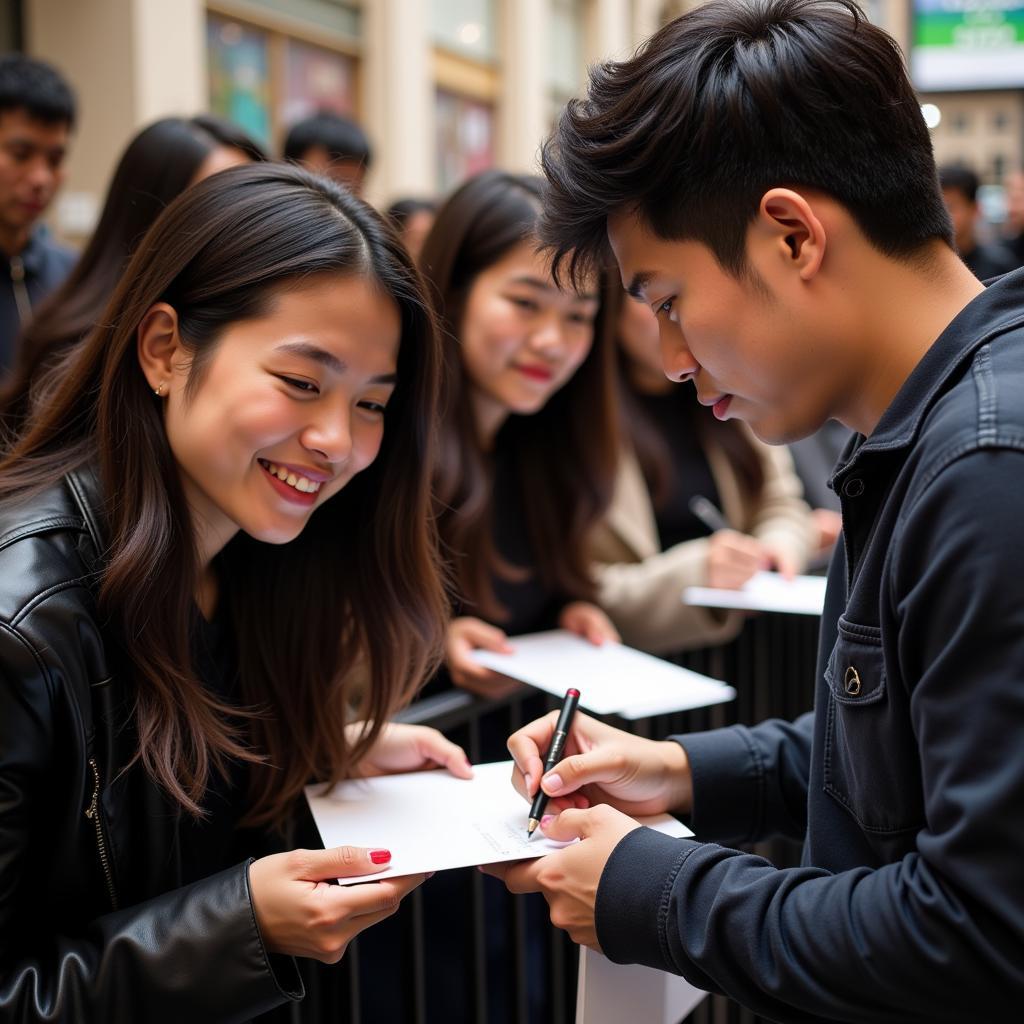 Fans getting autographs from Jun Vi