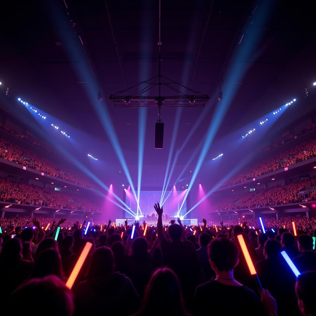 K-Pop Concert Crowd with Diverse Lightsticks