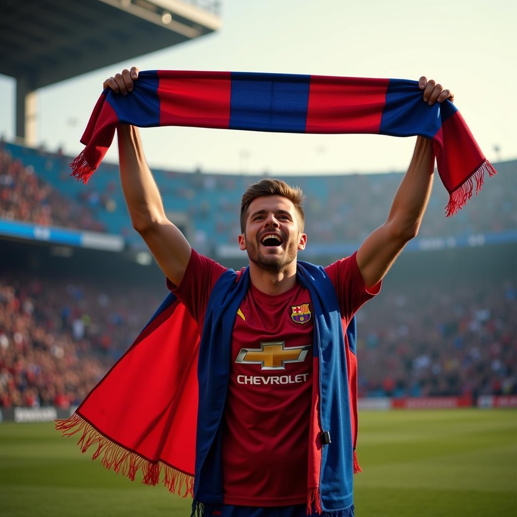 Passionate football supporter cheering for his team